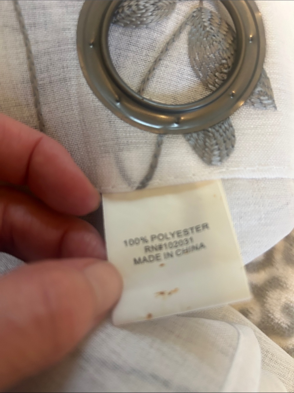 Set of Sheer White Grommet Curtains with Gray Leaf Vine Pattern - Picture 3 of 3